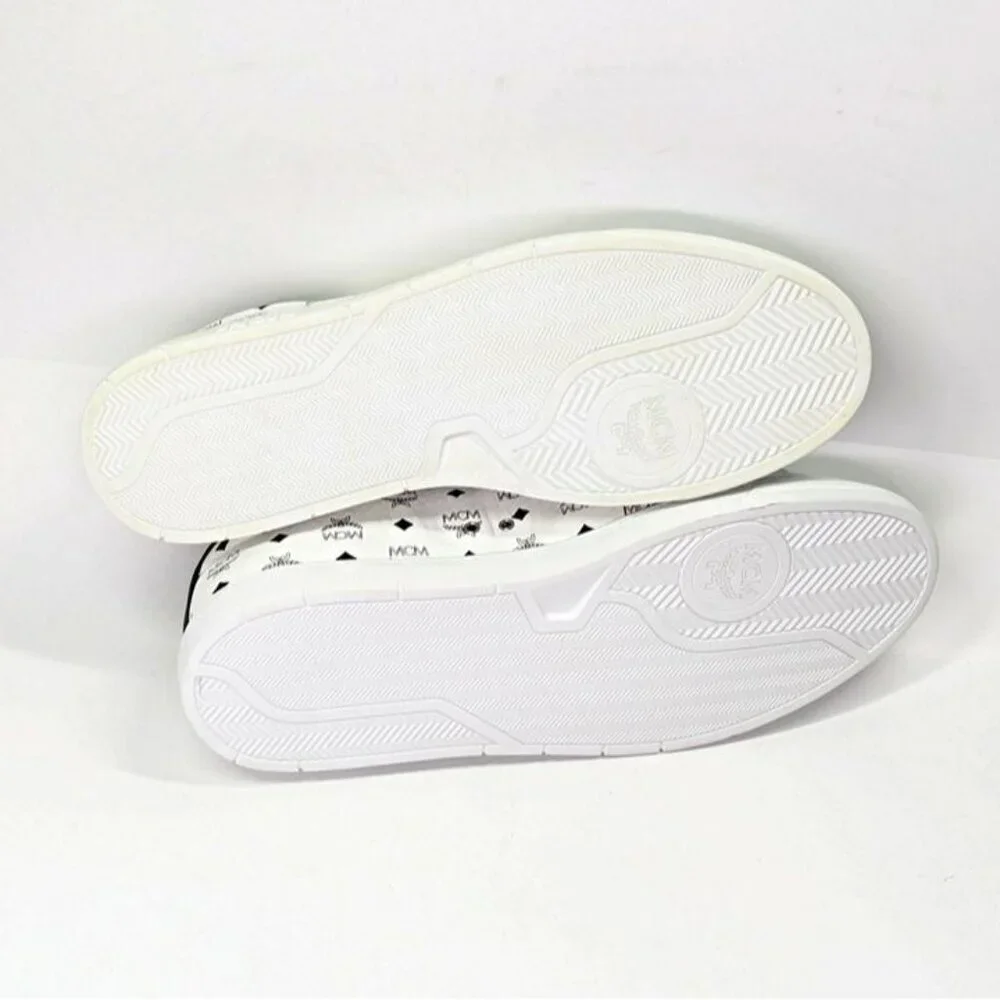 MCM Men's Terrain Derby Visetos Logo White Leather Sneakers Size 46 (MSRP $450)